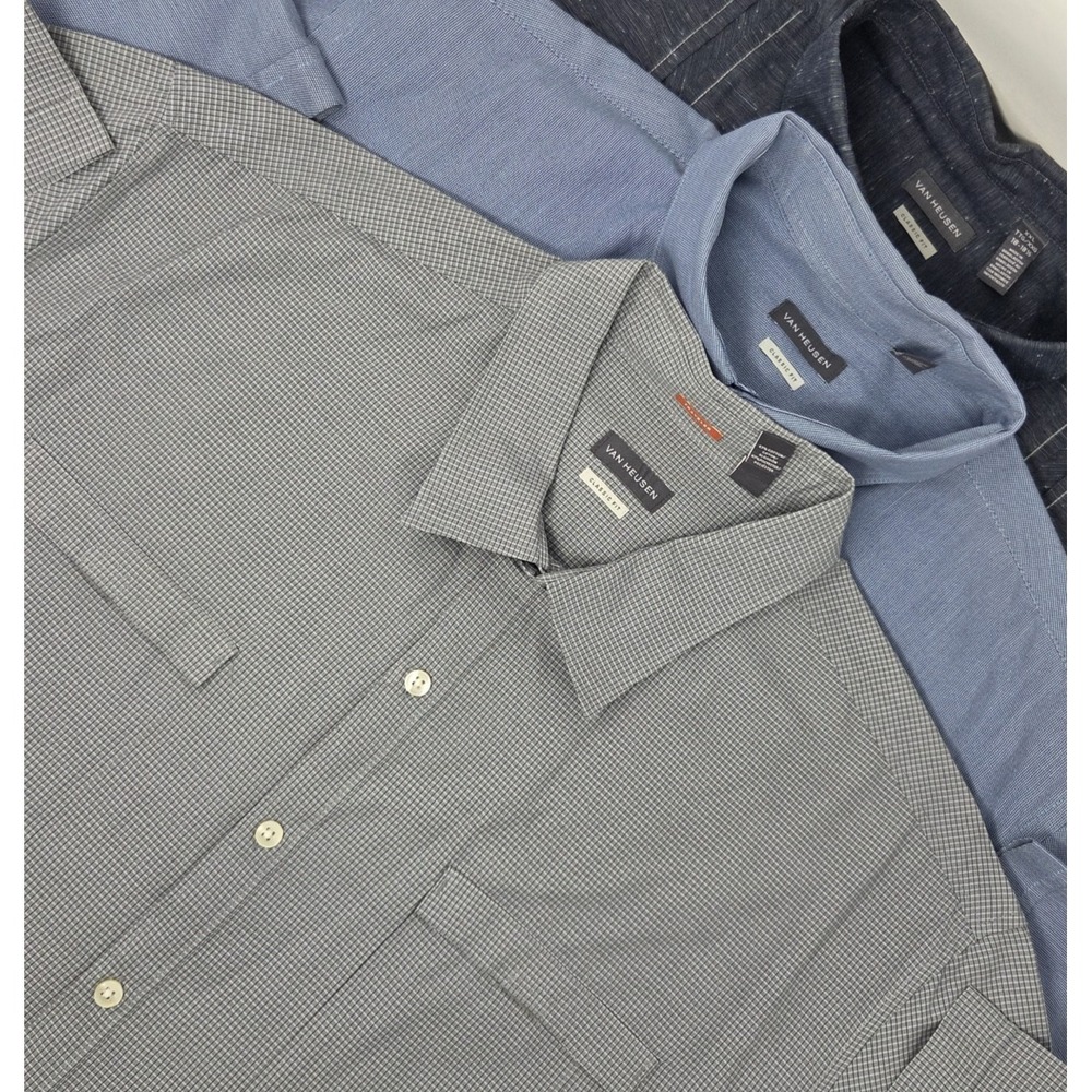 Van Heusen Men's XXL (18-18.5) Classic Fit Short‎ Sleeve Button Up LOT OF 3